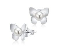 Butterfly With Pearl Silver Stud Earring STS-3386